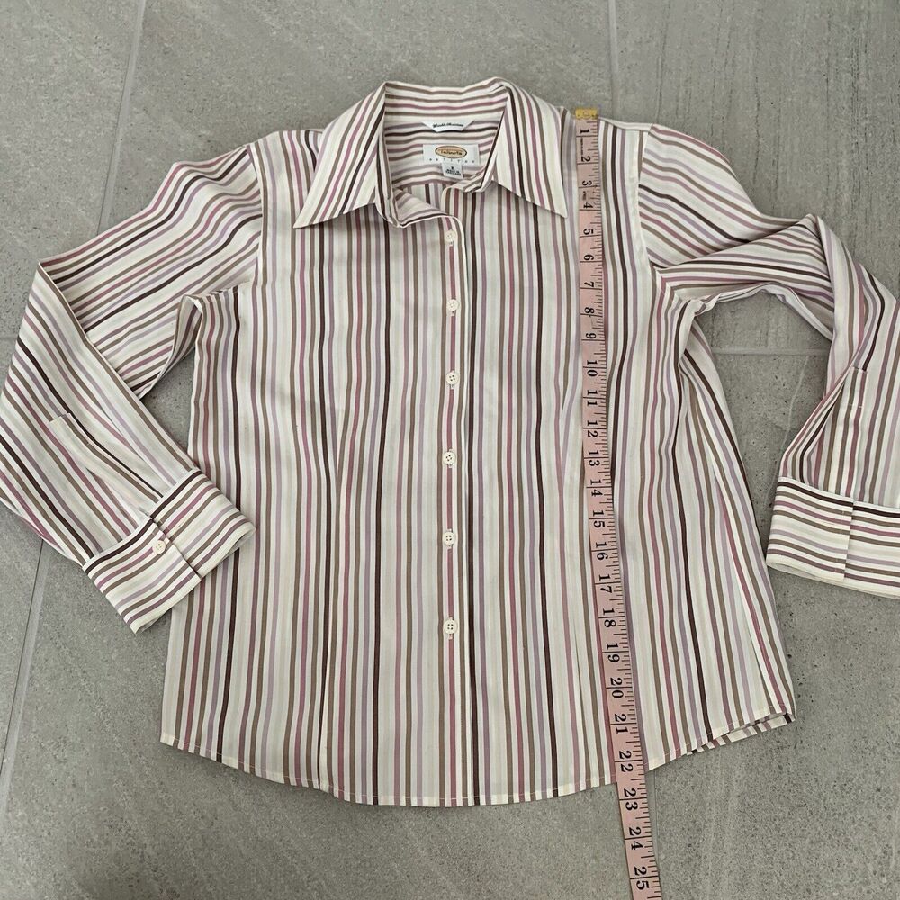 TALBOTS WRINKLE RESISTANT Stretch Cotton Shirt - Size 2, Red White Stripes - Picture 4 of 4